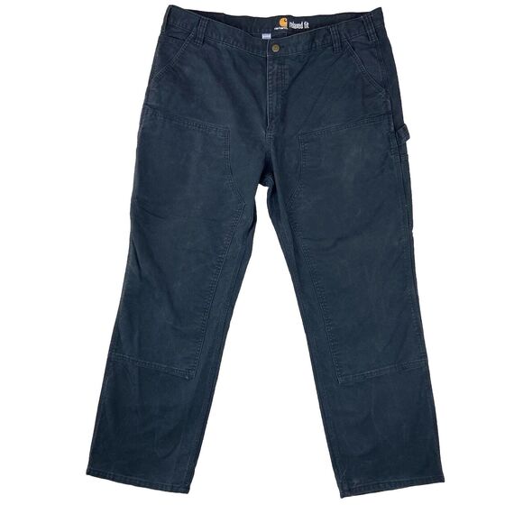 Carhartt Mens 42x32(31) Black Relaxed Fit Ripstop Double Knee Utility Work Pants - Picture 1 of 11